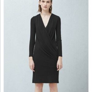 Nwot Mango black Draped Wrap VNeck Dress S